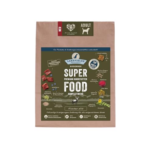 Lakefields - Superfood für Hunde - Premium Hundefutter trocken, Wild 61%, getreidefreies Trockenfutter für ausgewachsene Hunde mit Wildfleisch & Roter Beete, von Tierärzten entwickelt, 4 x 1kg von Lakefields