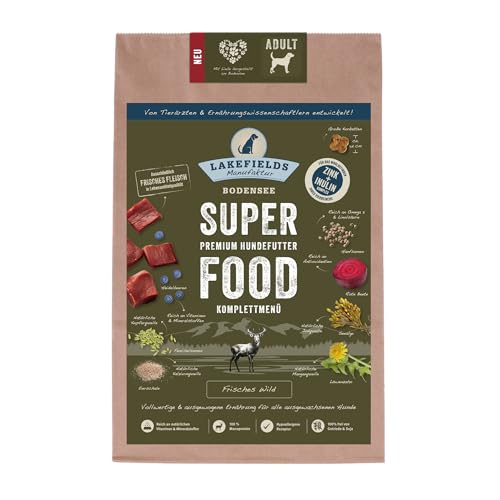 Lakefields - Superfood für Hunde - Premium Hundefutter trocken, Wild 61%, getreidefreies Trockenfutter für ausgewachsene Hunde mit Wildfleisch & Roter Beete, von Tierärzten entwickelt, 4 x 2,5kg von Lakefields