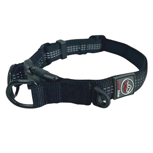 Lalazoo RICO Hundehalsband – Verstellbar Gepolstert Reflektierend mit Doppeltem D-Ring – Weich & Robust – Komfortables Hunde Halsband für Kleine Mittlere & Große Hunde – Schwarz, L von Lalazoo
