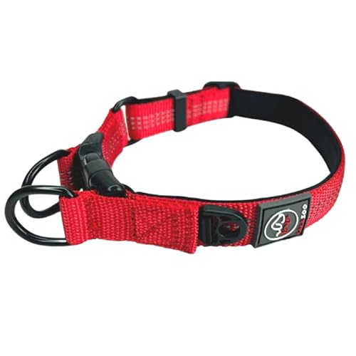 Lalazoo RICO Hundehalsband – Verstellbar Gepolstert Reflektierend mit Doppeltem D-Ring – Weich & Robust – Komfortables Hunde Halsband für Kleine Mittlere & Große Hunde – Rot, M von Lalazoo