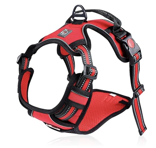 Lalazoo Hundegeschirr AntiZug Typ Guard Elite Rot L Verstellbares Hundegeschirr für kleine Hunde Reflektierend Wasserdicht Atmungsaktiv & Bequem Sicherheitsgeschirr mit Griff und stabilem DRing von Lalazoo