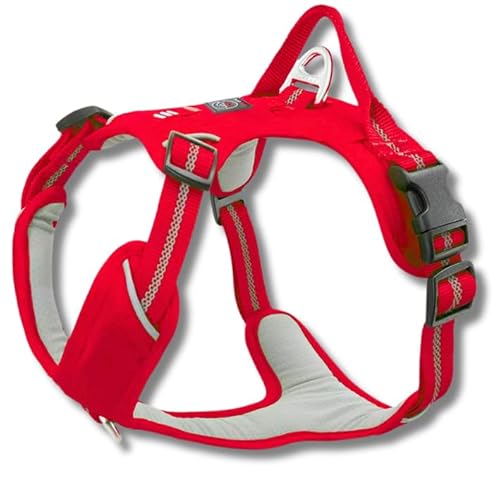 Lalazoo Hundegeschirr No Pull für Hunde mit Griff – Verstellbar, Reflektierend, Gepolstert, Brustgeschirr für kleine & große Hunde – Wasserdicht, Front- & Rückenclip, Farben: Rot/Türkis/Rosa (S-XL) von Lalazoo