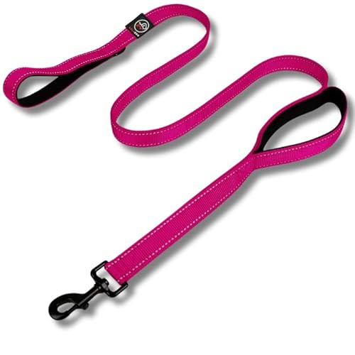 Lalazoo RICO Hundeleine Double Handle 180 cm – Trainingsleine mit 2 Griffen & Kurzführer Reflektierend Gepolstert Robust & Wasserdicht – Für Kleine Mittlere und Große Hunde – Fuchsia, M von Lalazoo
