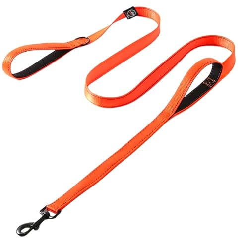 Lalazoo RICO Hundeleine Double Handle 180 cm – Trainingsleine mit 2 Griffen & Kurzführer Reflektierend Gepolstert Robust & Wasserdicht – Für Kleine Mittlere und Große Hunde – Orange, L von Lalazoo