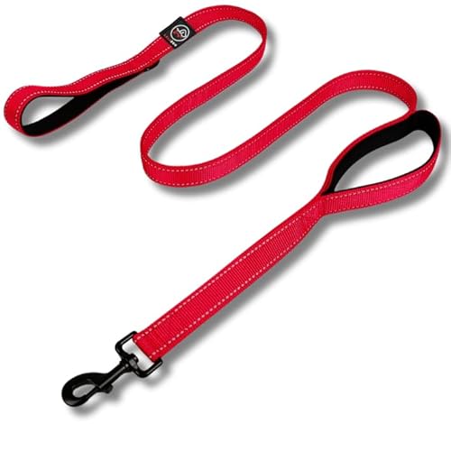 Lalazoo RICO Hundeleine Double Handle 180 cm – Trainingsleine mit 2 Griffen & Kurzführer Reflektierend Gepolstert Robust & Wasserdicht – Für Kleine Mittlere und Große Hunde – Rot, M von Lalazoo