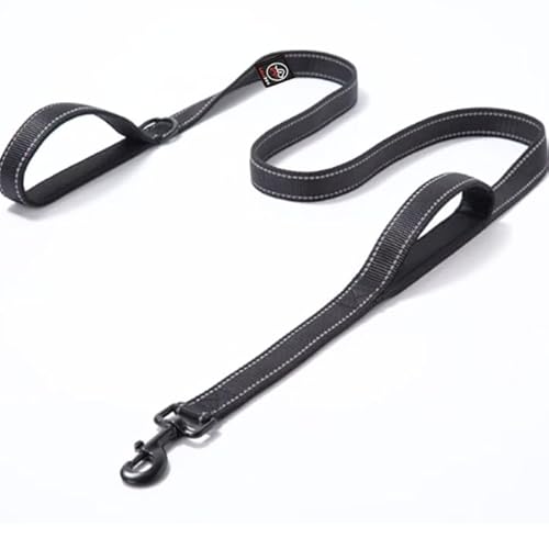 Lalazoo RICO Hundeleine Double Handle 180 cm – Trainingsleine mit 2 Griffen & Kurzführer Reflektierend Gepolstert Robust & Wasserdicht – Für Kleine Mittlere und Große Hunde – Schwarz, L von Lalazoo