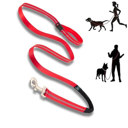 Lalazoo Hundeleine mit Stoßdämpfer, free handle ADVENTURE 180 cm, mit Reflektierendem Gürtel, Länge verstellbar, zum Laufen, Sport (Rot, L) von Lalazoo