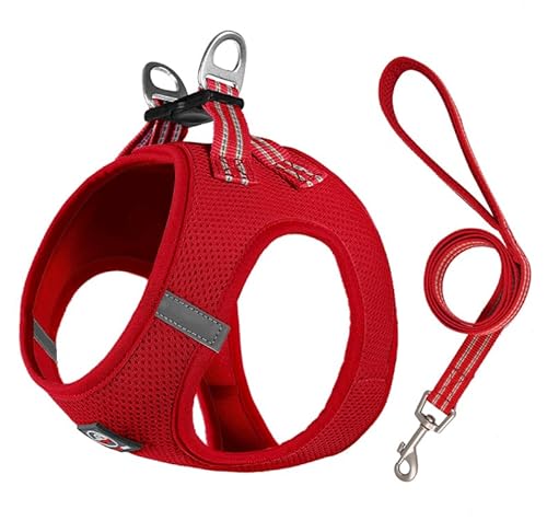 Lalazoo Miami Step in Geschirr für kleine Hunde Mesh verstellbar reflektierend weich atmungsaktiv kein Ziehen leicht komfortabel inkl Leine und Metallverschlüsse Rot XS von Lalazoo