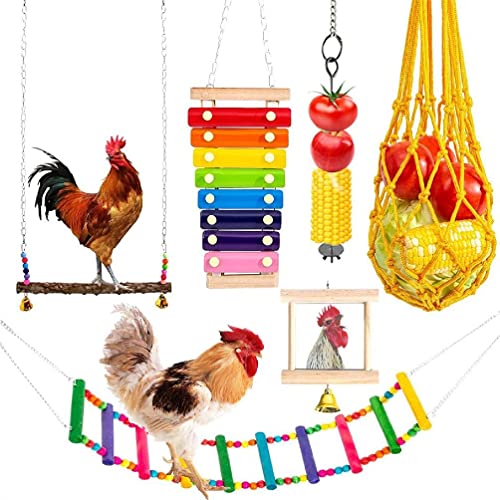 Lamala 6 Stück Huhn-Spielzeug, helle Farbe, Schaukelleiter, große Sitzstange, Spielzeug, Musikspielzeug, Gemüse, Aufhänger, Obst-Futterspender, Papageien, Vögel, Hühnerleiter, Schaukelsitze, von Lamala