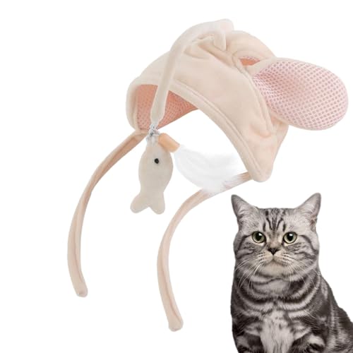 Lambo Katzen-Teaser-Hut | Am Kopf montiertes Katzenstangenspielzeug zur Selbstbedienung - Niedliche Katzenspielzeug-Angelrute, Plüsch-Katzenkostüm für Hauskatzen, Kätzchen, zum Schutz von Möbeln von Lambo