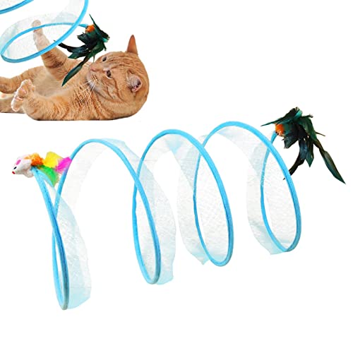Netztunnel für Katzen - Zusammenklappbarer, interaktiver S-Typ-Tunnel zum Spielen von Katzen im Innenbereich mit neckenden Spielzeugen | Tragbares Katzenröhren-Federspielzeug, Haustierbedarf für Lambo von Lambo