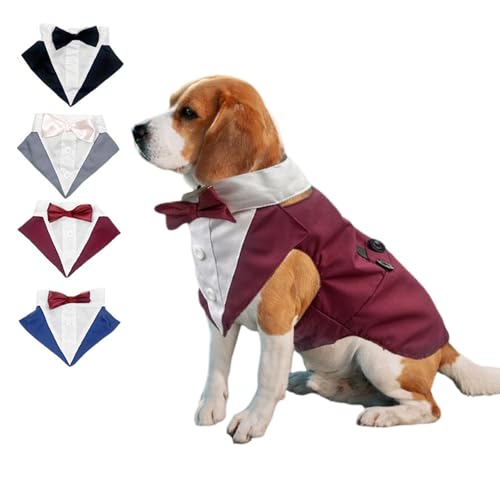 Lamiaraga Roter Hund Smoking Fliege Hochzeit Outfit für mittelgroße Hunde Kostüme formelle Kleidung perfekt für Haustier Geburtstag Hund Ring Träger Mann Kostüm von Lamiaraga