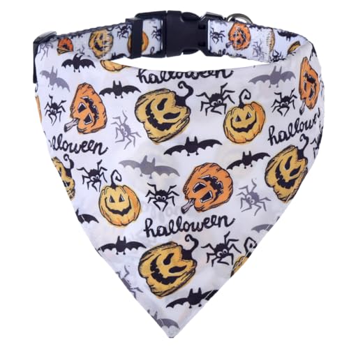 Halloween-Hundehalsband mit abnehmbarem niedlichem Bandana, verstellbar, Kürbismuster, groß von Lamphyface