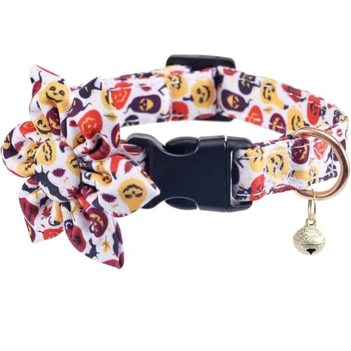 Halloween-Hundehalsband mit abnehmbaren, niedlichen Sonnenblumen, verstellbar, Kürbismuster, Größe L Halloween-Hundehalsband mit abnehmbaren, niedlichen Sonnenblumen, verstellbar, Kürbismuster, Größe L von Lamphyface