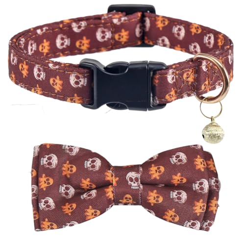 Halloween-Hundehalsband mit abnehmbarer niedlicher Fliege, verstellbares Haustierhalsband, Totenkopf-Muster, Größe M Halloween-Hundehalsband mit abnehmbarer niedlicher Fliege, verstellbares Haustierhalsband, Totenkopf-Muster, Größe M von Lamphyface