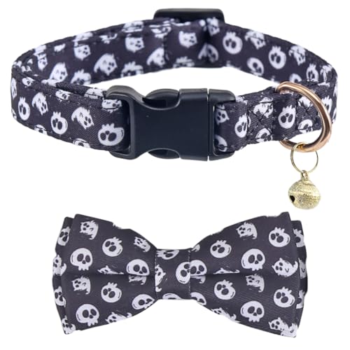 Halloween-Hundehalsband mit abnehmbarer niedlicher Fliege, verstellbares Haustierhalsband, Totenkopf-Muster, Größe M Halloween-Hundehalsband mit abnehmbarer niedlicher Fliege, verstellbares Haustierhalsband, Totenkopf-Muster, Größe M von Lamphyface
