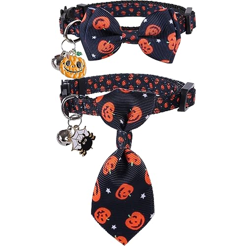 Halloween-Katzenhalsband, Breakaway mit niedlicher Krawatte, Fliege und Glocke, für Kätzchen, verstellbare Sicherheit von Lamphyface