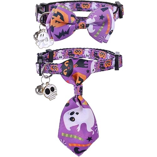 Halloween-Katzenhalsband, Breakaway mit niedlicher Krawatte, Fliege und Glocke, für Kätzchen, verstellbare Sicherheit von Lamphyface
