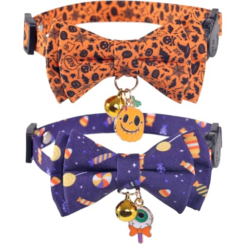 Halloween-Katzenhalsband, mit niedlicher Fliege und Glöckchen, für Kätzchen, verstellbare Sicherheit von Lamphyface