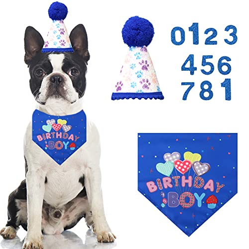 Hunde-Geburtstags-Bandana mit Hut und Zahlen, für Hunde, Mädchen, Jungen, Geburtstag, Dreieck, Schal, Lätzchen, Partyzubehör von Lamphyface