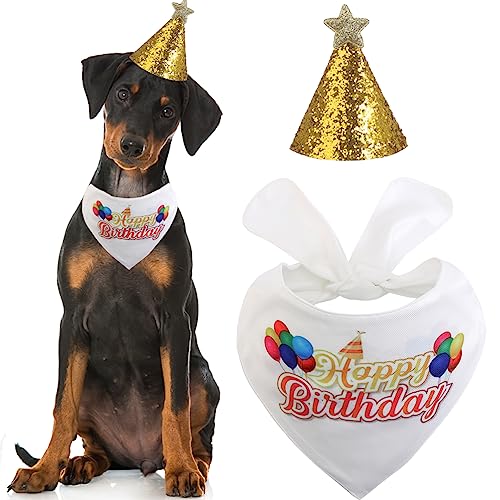 Hunde-Geburtstags-Bandana mit Mütze, Dreieckstuch, Lätzchen, Partyzubehör, doppellagig, für kleine, mittelgroße und große Hunde, Haustiere, Mädchen, Jungen von Lamphyface