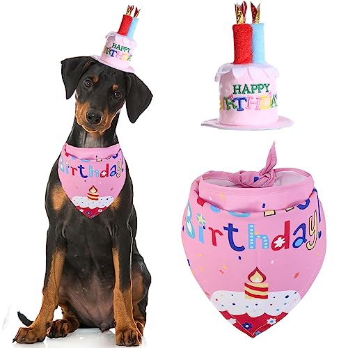 Hunde-Geburtstags-Bandana mit Mütze, Dreieckstuch, Lätzchen, Partyzubehör für kleine, mittelgroße Hunde, Haustier, Mädchen, Jungen von Lamphyface