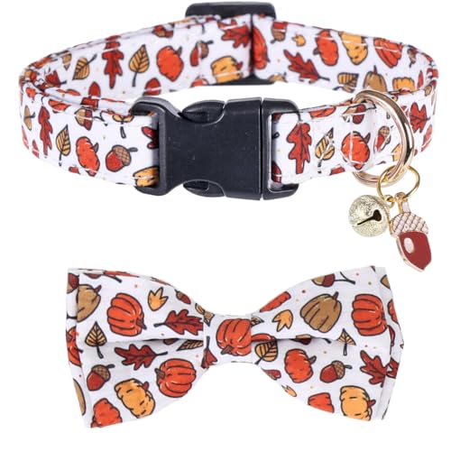 Hundehalsband mit Fliege und Glocke, Herbsturlaub, verstellbare Haustierhalsbänder für Hunde (Acorn,Large) von Lamphyface