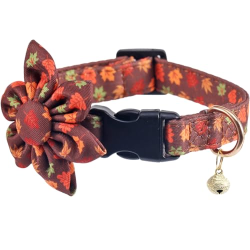Hundehalsband mit Sonnenblume und Glocke, für Herbst und Urlaub, verstellbar, für Hunde, Ahornblatt, Größe L Hundehalsband mit Sonnenblume und Glocke, für Herbst und Urlaub, verstellbar, für Hunde, Ahornblatt, Größe L von Lamphyface