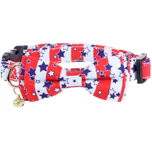 Hundehalsband mit amerikanischer Flagge, abnehmbar, niedliche Fliege, verstellbar, patriotisch, 4. Juli, Haustierhalsband, Unabhängigkeitstag, Größe L von Lamphyface