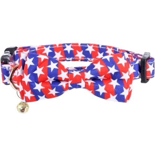 Hundehalsband mit amerikanischer Flagge, abnehmbar, niedliche Fliege, verstellbar, patriotisch, 4. Juli, Haustierhalsband, Unabhängigkeitstag, Größe M von Lamphyface
