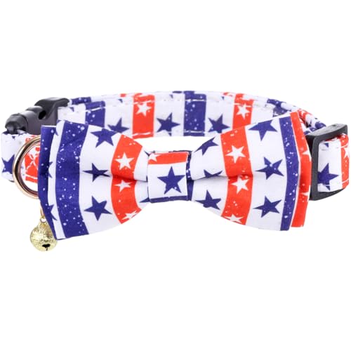 Hundehalsband mit amerikanischer Flagge, abnehmbar, niedliche Fliege, verstellbar, patriotisch, 4. Juli, Haustierhalsband, Unabhängigkeitstag, Größe M von Lamphyface