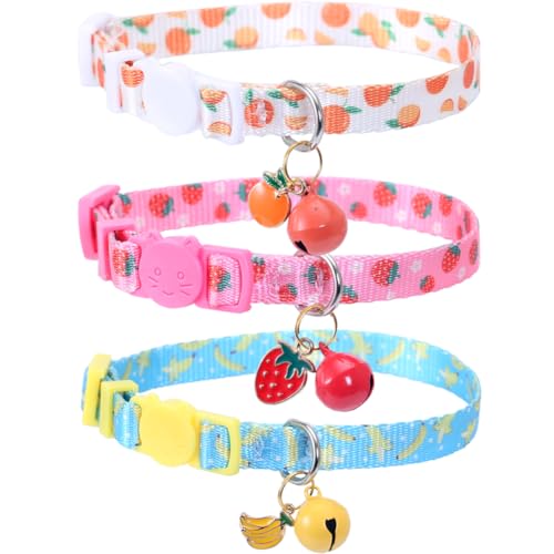 Katzenhalsband, Früchte mit Glöckchen-Anhänger, verstellbar, Zubehör für Katzen, Kätzchen, 3 Stück Katzenhalsband, Früchte mit Glöckchen-Anhänger, verstellbar, Zubehör für Katzen, Kätzchen, 3 Stück von Lamphyface
