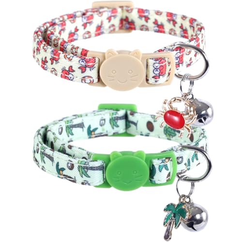 Katzenhalsband mit Glöckchen, Krabbe, Kokosnussbaum-Anhänger, verstellbar, Zubehör für Katzen, Kätzchen, 2 Stück Katzenhalsband mit Glöckchen, Krabbe, Kokosnussbaum-Anhänger, verstellbar, Zubehör für Katzen, Kätzchen, 2 Stück von Lamphyface