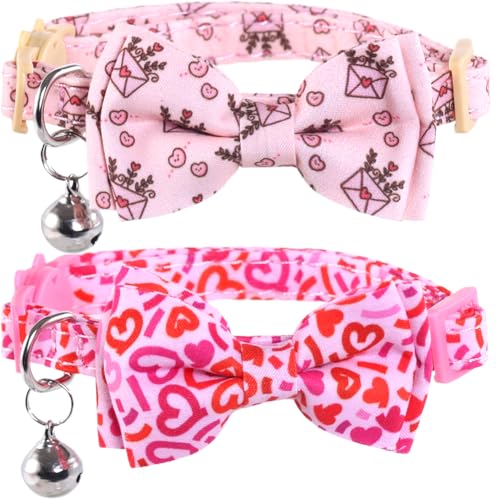 Katzenhalsband zum Valentinstag, mit niedlicher Fliege und Glöckchen für Kätzchen, verstellbar, Sicherheits-Herz von Lamphyface