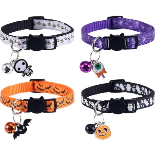 Lamphyface Halloween-Katzenhalsband mit Glöckchen, verstellbar, für Kätzchen, verstellbare Sicherheit, 4 Stück von Lamphyface