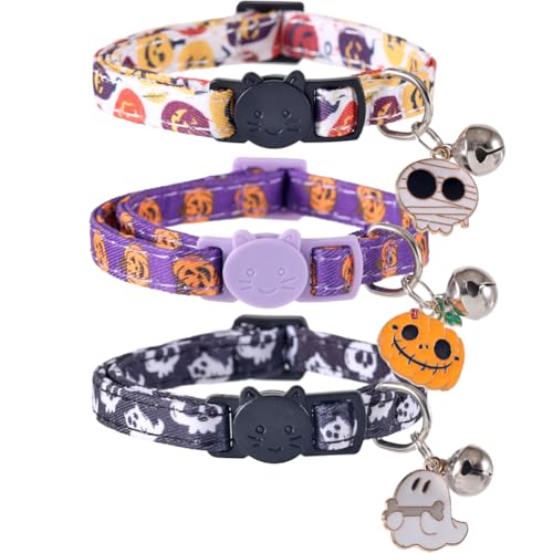 Lamphyface Halloween-Katzenhalsband mit Glöckchen-Anhänger, verstellbar, für Urlaub, für Katzen, Kätzchen, Kätzchen, 3 Stück Lamphyface Halloween-Katzenhalsband mit Glöckchen-Anhänger, verstellbar, für Urlaub, für Katzen, Kätzchen, Kätzchen, 3 Stück von Lamphyface