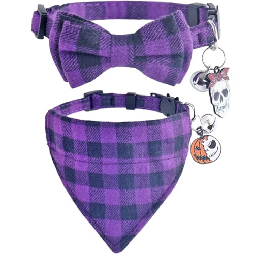 Lamphyface Halloween-Katzenhalsband mit niedlicher Fliege, Bandana und Glockenmuster für Kätzchen, verstellbare Sicherheit Lamphyface Halloween-Katzenhalsband mit niedlicher Fliege, Bandana und Glockenmuster für Kätzchen, verstellbare Sicherheit von Lamphyface