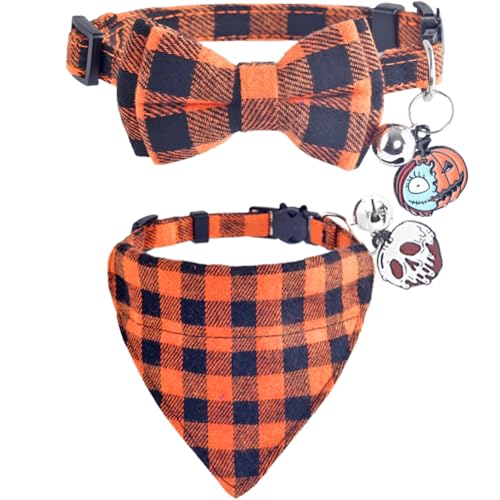 Lamphyface Halloween-Katzenhalsband mit niedlicher Fliege, Bandana und Glockenmuster für Kätzchen, verstellbare Sicherheit Lamphyface Halloween-Katzenhalsband mit niedlicher Fliege, Bandana und Glockenmuster für Kätzchen, verstellbare Sicherheit von Lamphyface
