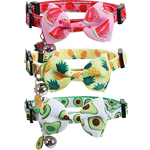 Lamphyface Katzenhalsband, mit Schleife und Glöckchen, verstellbar, Sicherheitsfrucht, 3 Stück von Lamphyface