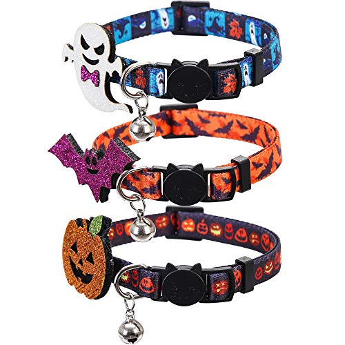 Lamphyface Katzenhalsband für Halloween, mit Glöckchen, verstellbar, 3 Stück von Lamphyface