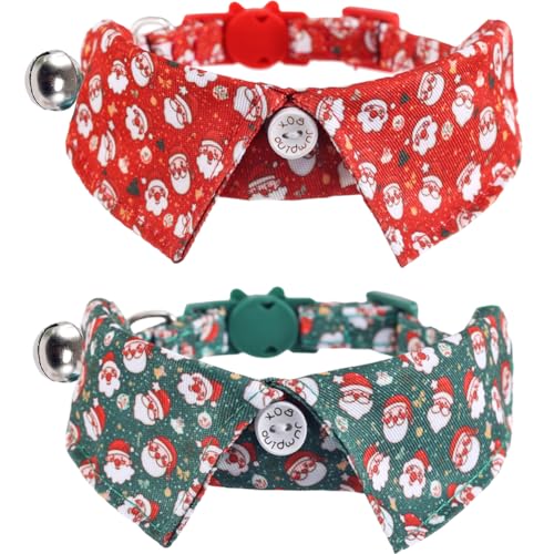 Lamphyface Weihnachtliches Katzenhalsband mit niedlicher Fliege und Glocke, Zubehör, Urlaub für Kätzchen, verstellbare Sicherheit von Lamphyface