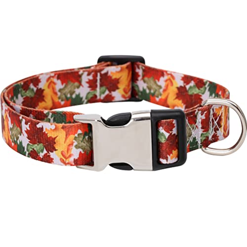 Thanksgiving Herbst Hundehalsband Nylon Verstellbare Haustierhalsbänder für Hunde (Ahornblatt, Medium) von Lamphyface
