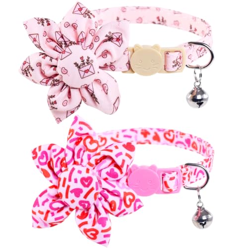 Valentinstag-Katzenhalsband mit niedlicher Sonnenblume und Glocke für Kätzchen, verstellbar, Sicherheits-Herz von Lamphyface