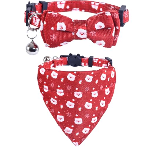 Weihnachtliches Katzenhalsband mit Fliege, Bandana und Glocke, Urlaub für Kätzchen, verstellbare Sicherheit Weihnachtliches Katzenhalsband mit Fliege, Bandana und Glocke, Urlaub für Kätzchen, verstellbare Sicherheit von Lamphyface