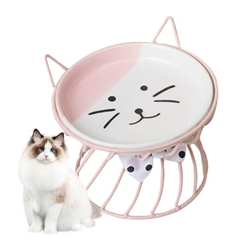 Katzenfutter Schüssel Keramikkatze Schüssel mit Stand Netter Katze Angehobene Fütterungsteller erhöhte Haustierschale für Katze, Angehobene Fütterungsteller von Lamppdcor