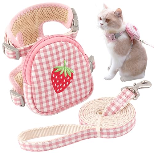 Katzengurt, Katzengurt und Leine, süßes Kariertes Katzenkabelbaum mit Erdbeer -Mustertasche, tragbare leichte Katzenleine, multifunktionales Haustierkabelbeutel für Katzen und kleine Hunde, m Katzengurt, Katzengurt und Leine, süßes Kariertes Katzenkabelbaum mit Erdbeer -Mustertasche, tragbare leichte Katzenleine, multifunktionales Haustierkabelbeutel für Katzen und kleine Hunde, m von Lamppdcor