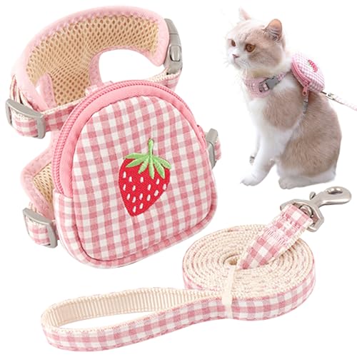 Katzenkabelbaum, Katzenkabelbaum und Leine, süßes Kariertes Katzenkabelbaum mit Erdbeer -Mustertasche, tragbare leichte Katzenleine, multifunktionales Haustierkabelbaum für Katzen und kleine Hunde, s Katzenkabelbaum, Katzenkabelbaum und Leine, süßes Kariertes Katzenkabelbaum mit Erdbeer -Mustertasche, tragbare leichte Katzenleine, multifunktionales Haustierkabelbaum für Katzen und kleine Hunde, s von Lamppdcor