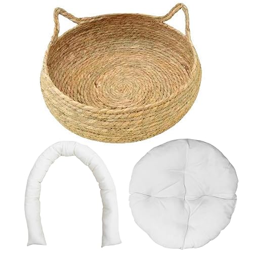 Lamppdcor Katzenbetten für Innenkatzen 2-in-1 gewebte Katzenkörbe Bett mit Kissen 15x5-Zoll-Kätzchen Bett rund Korbkörp Lamppdcor Katzenbetten für Innenkatzen 2-in-1 gewebte Katzenkörbe Bett mit Kissen 15x5-Zoll-Kätzchen Bett rund Korbkörp von Lamppdcor