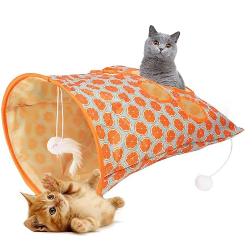 Cat Tunnel Bag,Cat Tunnel Bag,Cat Tube Training Interactive Fun Toy,Cat Tunnel Paper Bag with Plush Ball,Foldable Cat Tunnel Bed,Interactive Cat Drill Bag (Orange) von Lamvpiny