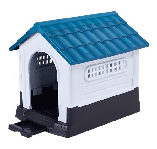Lanco - Zwinger für kleine Hunde mit Toilette. Innen- und Außenbereich mit Lüftungsgittern. Widerstandsfähiges Material. 83x67x76cm. Blau und weiß. von Lanco